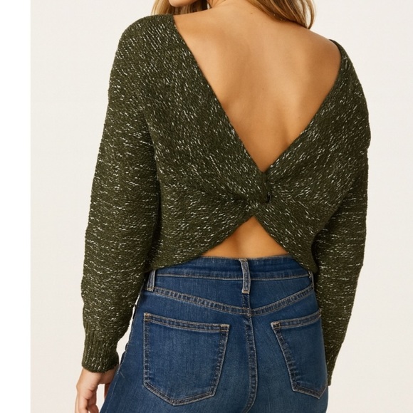 Abound Sweaters - Abound olive green sweater twisted back knot loose knit crew neck SZ MD EUC